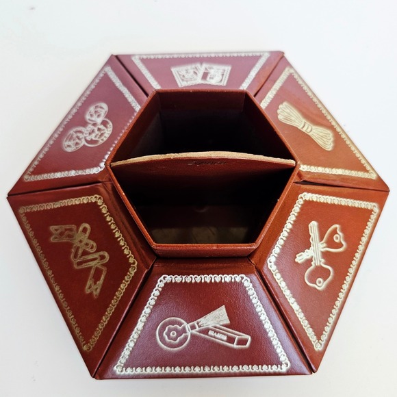 Vintage Hexagon Desk Caddy Organizer Brown Vinyl 6 Compartments 1419 - Picture 1 of 7